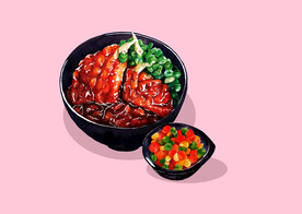 手绘叉烧饭猪排饭