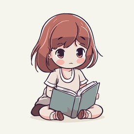 有趣读书的女孩卡通儿童插画