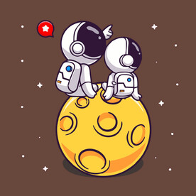 坐在月球宇航员卡通儿童插画