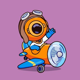 有趣机器人开飞机儿童插画