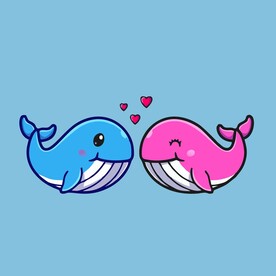 恋爱的鲸卡通绘画儿童插画