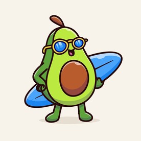 有趣牛油果冲浪卡通绘画儿童插画