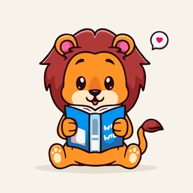可爱读书狮子矢量卡通插画