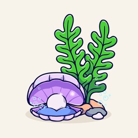 可爱珍珠河蚌矢量卡通插画