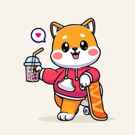 可爱秋田犬矢量卡通插画