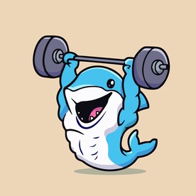 可爱鲨鱼大力士矢量卡通插画