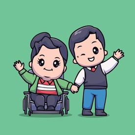 可爱轮椅女矢量卡通画儿童插画