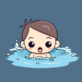 可爱游泳的男孩矢量卡通插画