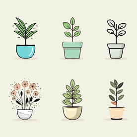 多彩花卉植物卡通绘画儿童插画