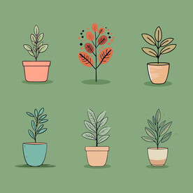 多彩花卉植物卡通绘画儿童插画