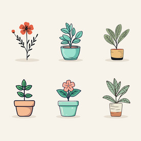 多彩花卉植物卡通绘画儿童插画