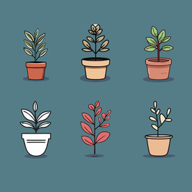 多彩花卉植物卡通绘画儿童插画