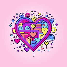 可爱红心爱情卡通绘画儿童插画