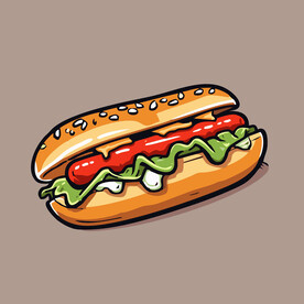 西式快餐美味热狗矢量简笔画