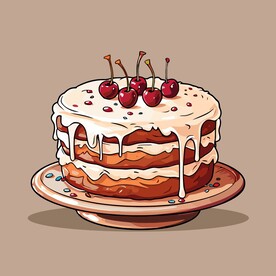 美味水果奶油蛋糕卡通矢量插画