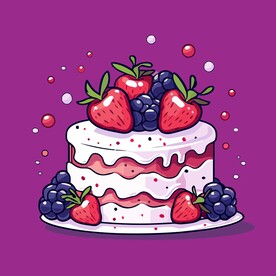 美味水果奶油蛋糕卡通矢量插画