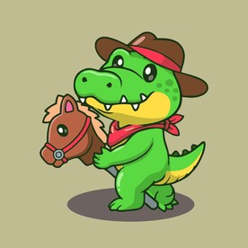 玩跳马的鳄鱼卡通儿童插画图片