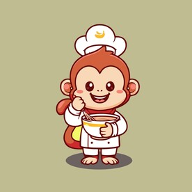 小猴厨师矢量卡通儿童插画图片