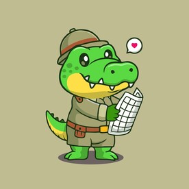 读报鳄鱼矢量卡通儿童插画图片