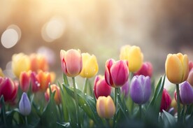 清晨阳光郁金香水彩海报背景