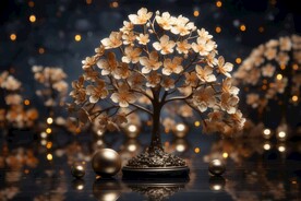 圣诞节雪夜圣诞树装饰场景背景