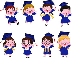 卡通人物身穿学士服
