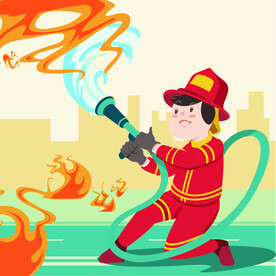 卡通消防员救火