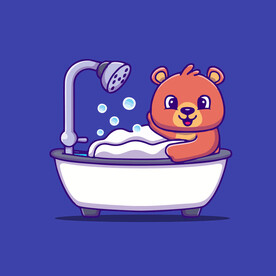 可爱小熊洗澡卡通矢量儿童插画