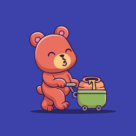 可爱小熊购物车卡通矢量儿童插画