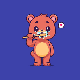 可爱小熊刷牙卡通矢量儿童插画