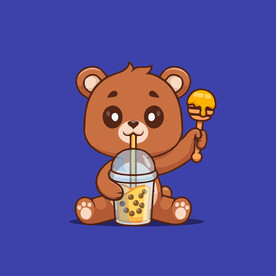 可爱小熊喝奶茶卡通矢量儿童插画