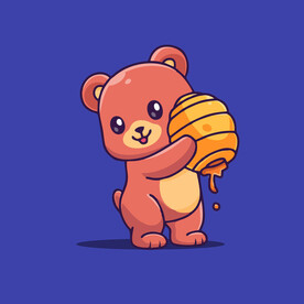 可爱小熊蜜桶卡通矢量儿童插画