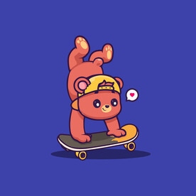 可爱小熊滑板卡通矢量儿童插画