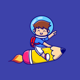 可爱火箭飞人卡通矢量儿童插画