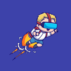 可爱火箭飞人卡通矢量儿童插画