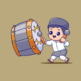 可爱敲鼓男孩卡通矢量儿童插画