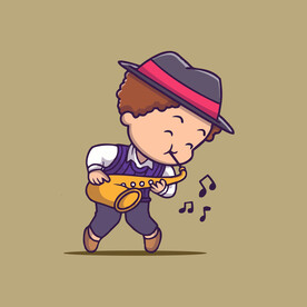 可爱吹萨克斯演奏家矢量儿童插画