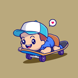 可爱滑板男孩卡通矢量儿童插画