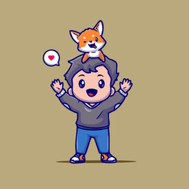 可爱狗狗男孩卡通矢量儿童插画