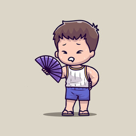 可爱扇子男孩卡通矢量儿童插画