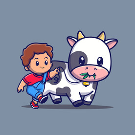 可爱男孩花花牛卡通矢量儿童插画