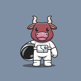 可爱小牛宇航员卡通矢量儿童插画