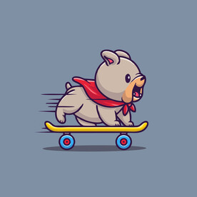 可爱小狗滑板卡通矢量儿童插画