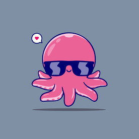 可爱墨镜章鱼矢量卡通插画