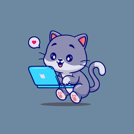 可爱玩电脑的小猫矢量卡通插画