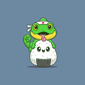 可爱变色龙吃寿司矢量卡通插画