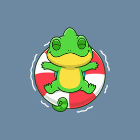 可爱游泳变色龙矢量卡通插画