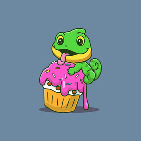 可爱蜥蜴人吃冰激凌矢量卡通插画