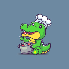 可爱鳄鱼厨师矢量卡通插画