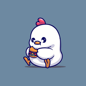 可爱小鸡吃汉堡矢量卡通插画